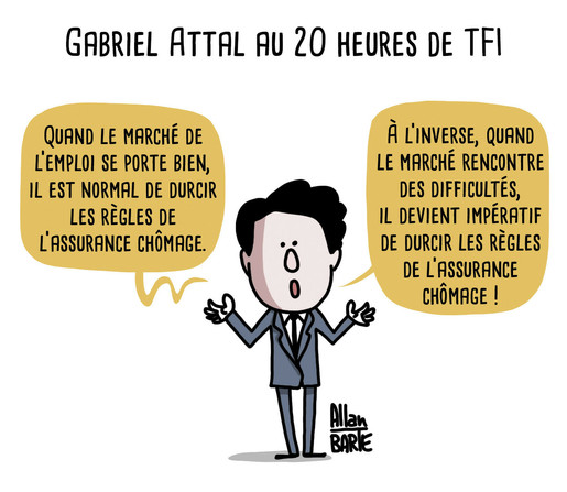 Dessin de Allan Barte :
Gabriel Attal au 20h de TF1 

